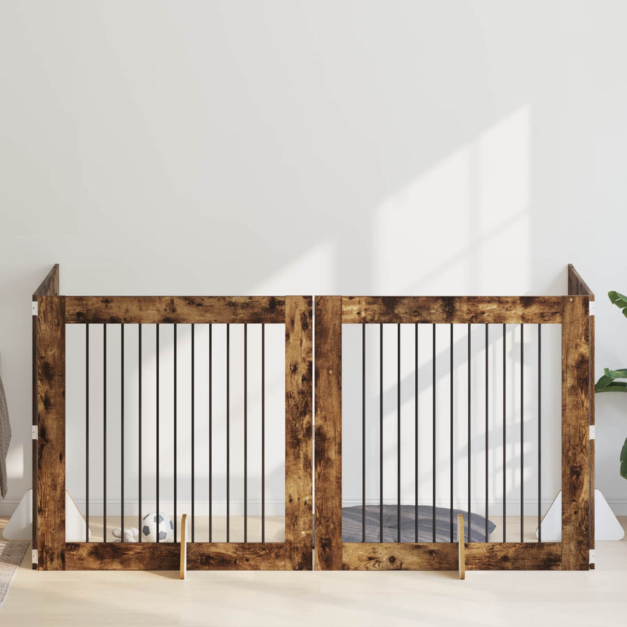 Hondenhekje met standaards 4 pcs Gerookt eiken 100 x 100 cm