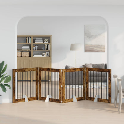 Hondenhekje met standaards 4 pcs Gerookt eiken 100 x 100 cm