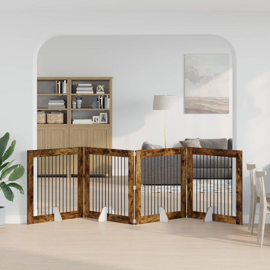 Hondenhekje met standaards 4 pcs Gerookt eiken 100 x 100 cm