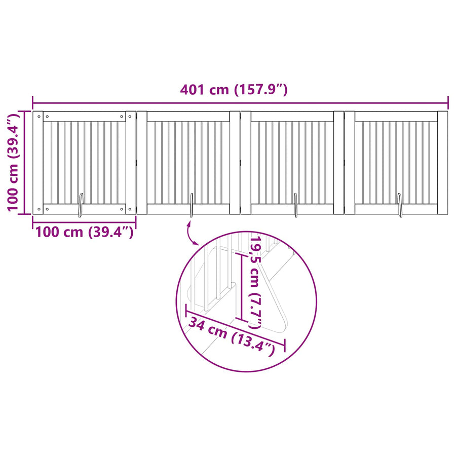 Hondenhekje met standaards 4 pcs Gerookt eiken 100 x 100 cm