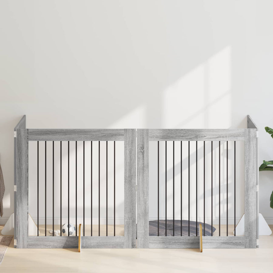 Hondenhekje met standaards 4 pcs Grijs sonoma 100 x 100 cm