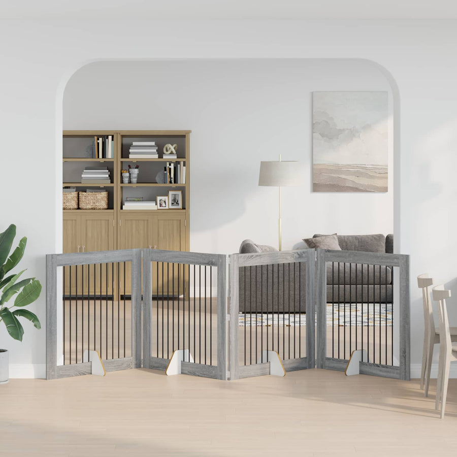 Hondenhekje met standaards 4 pcs Grijs sonoma 100 x 100 cm