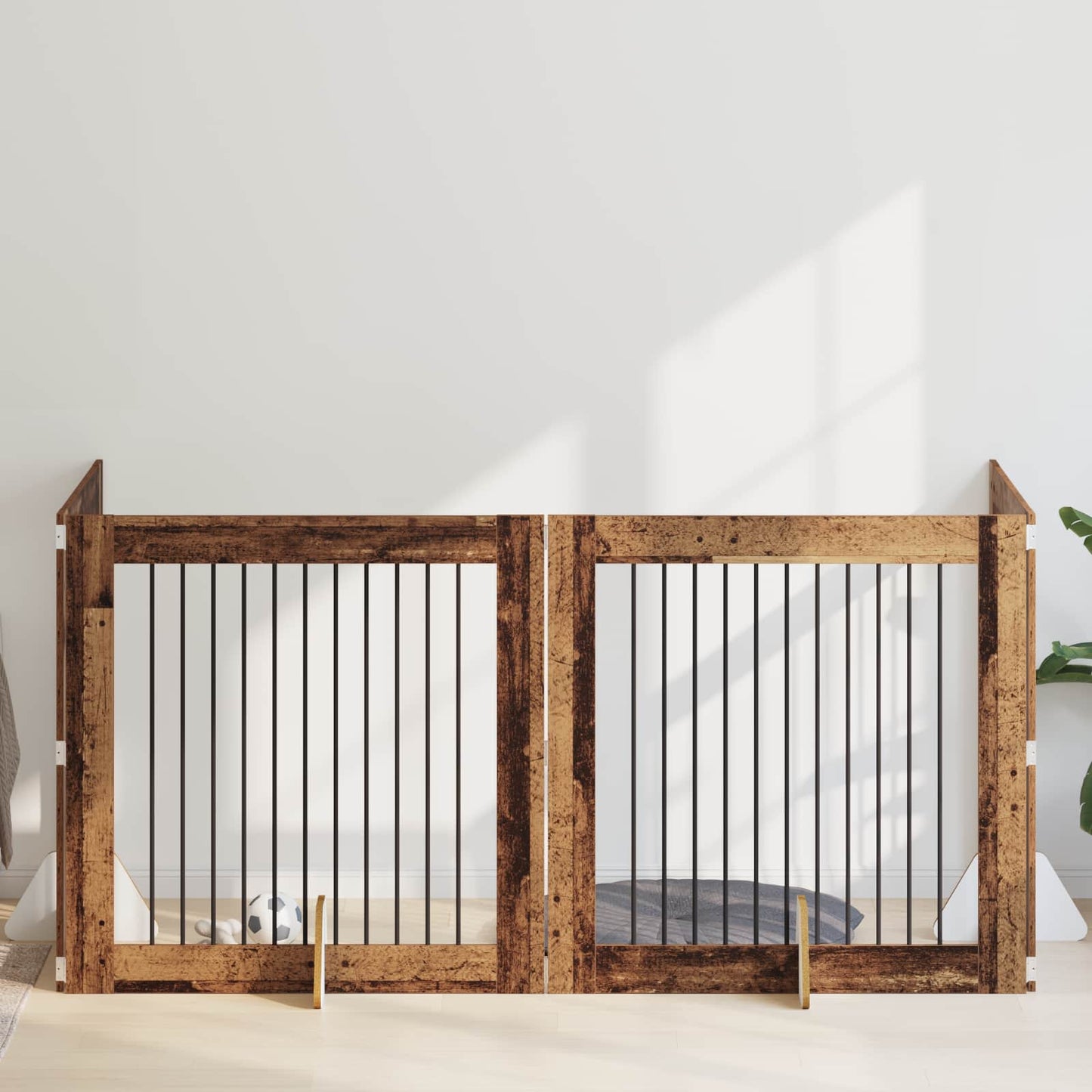 Hondenhekje met standaards 4 pcs Oud hout 100 x 100 cm