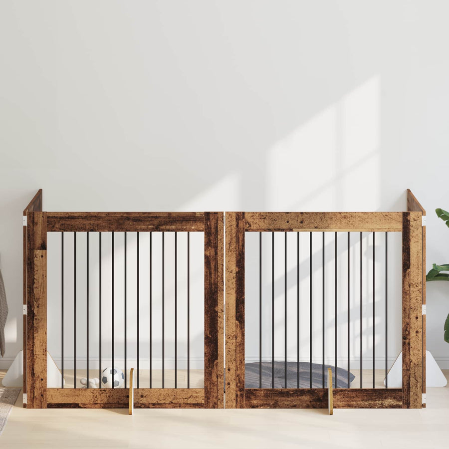 Hondenhekje met standaards 4 pcs Oud hout 100 x 100 cm