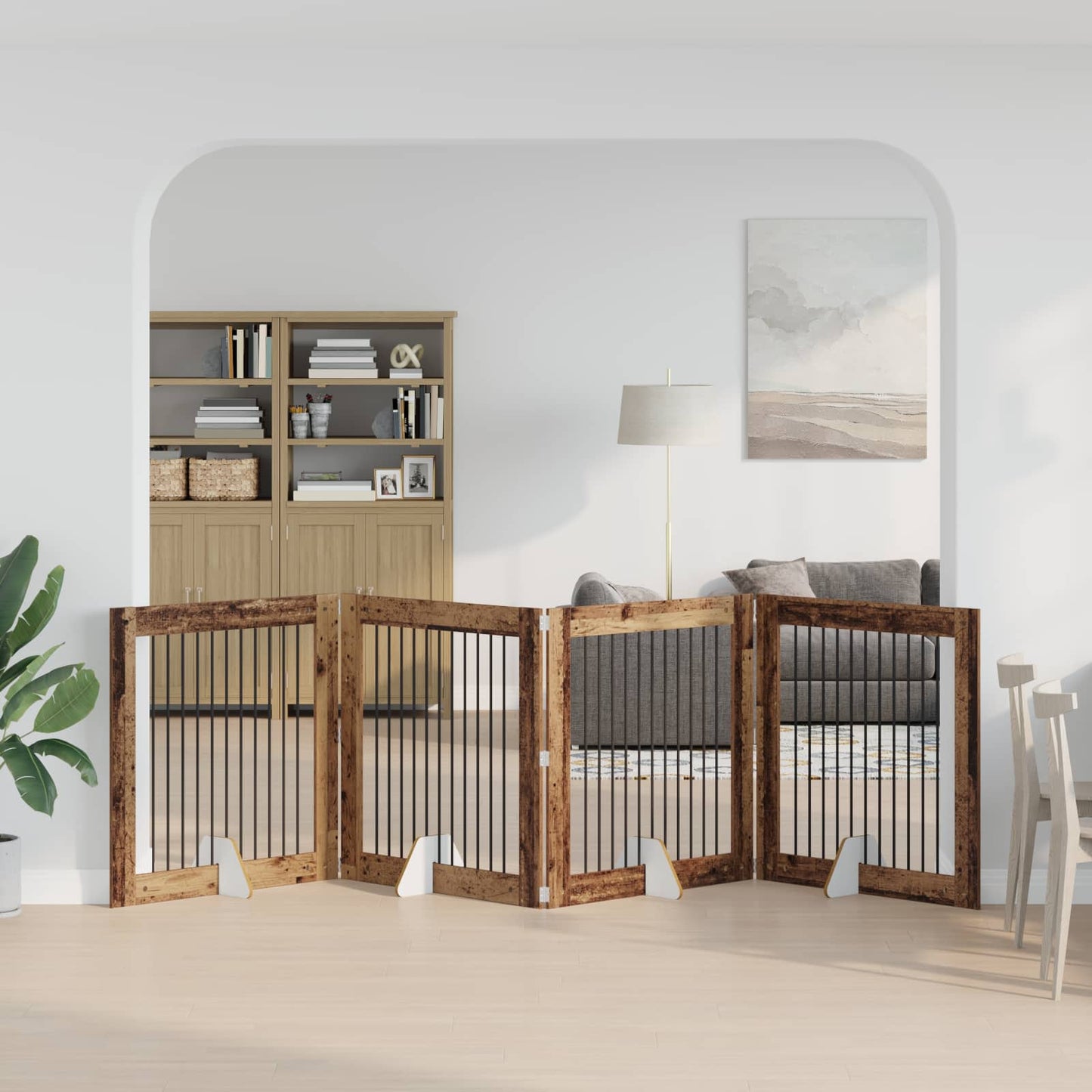 Hondenhekje met standaards 4 pcs Oud hout 100 x 100 cm