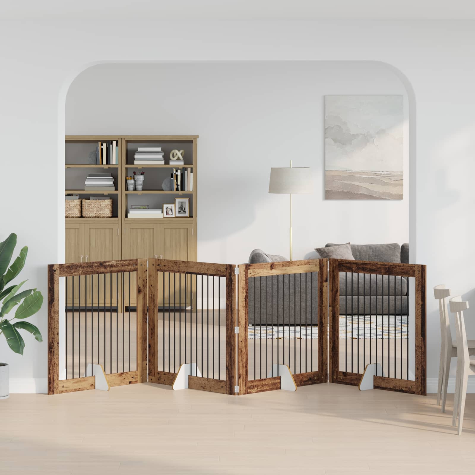 Hondenhekje met standaards 4 pcs Oud hout 100 x 100 cm