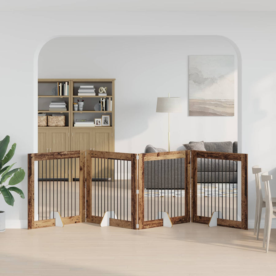 Hondenhekje met standaards 4 pcs Oud hout 100 x 100 cm