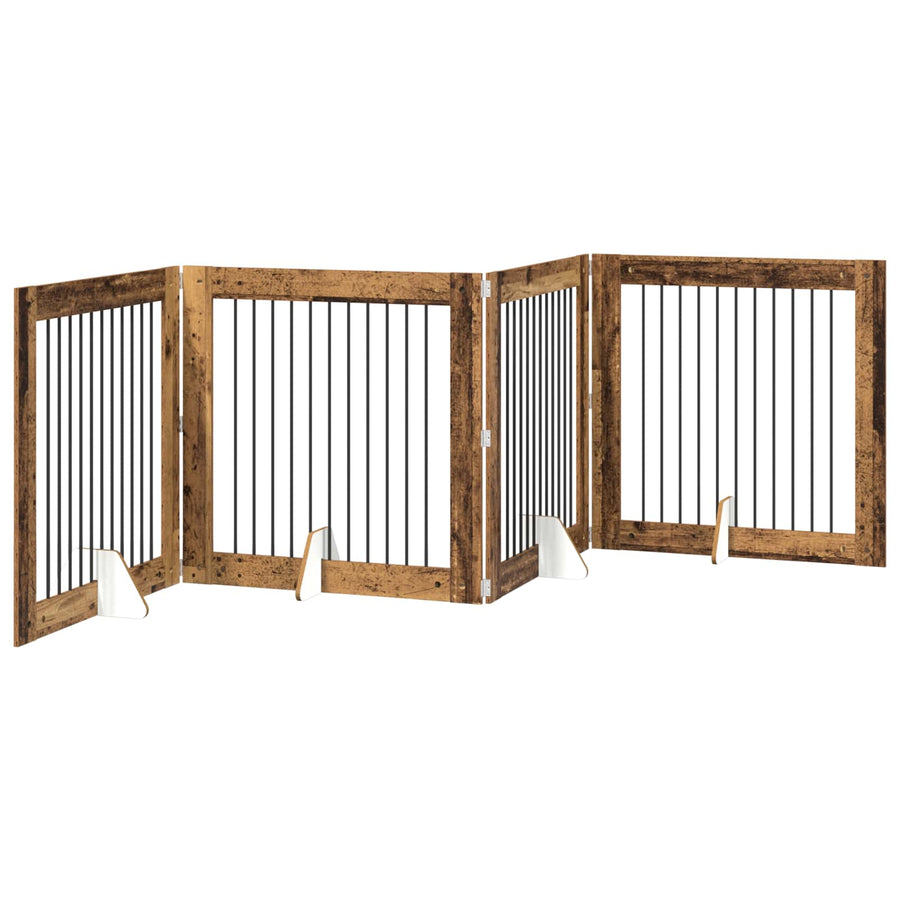 Hondenhekje met standaards 4 pcs Oud hout 100 x 100 cm