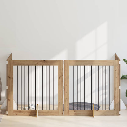 Hondenhekje met standaards 4 pcs Artisanaal eiken 100 x 100 cm