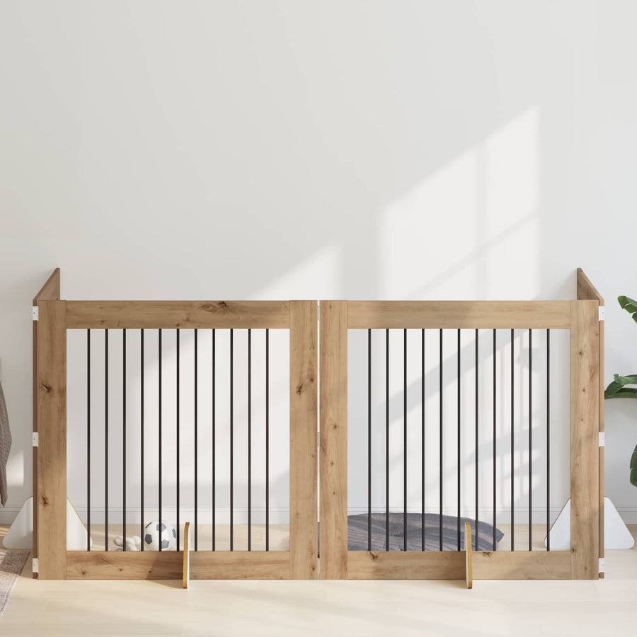 Hondenhekje met standaards 4 pcs Artisanaal eiken 100 x 100 cm