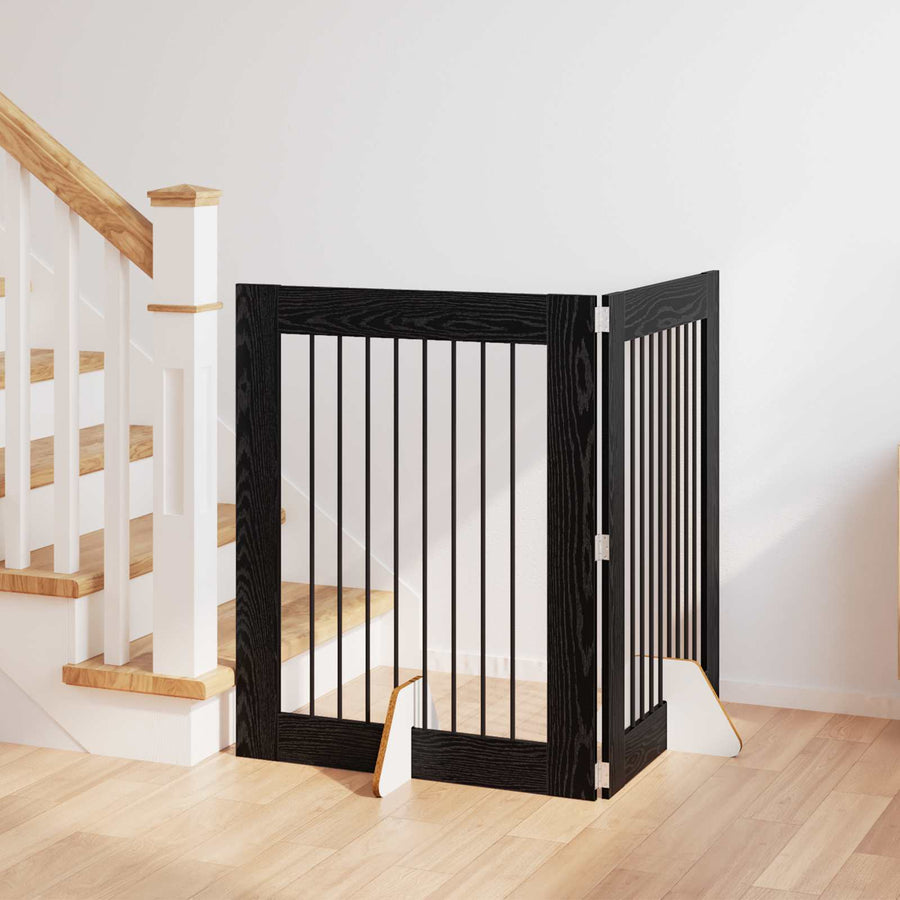 Hondenhekje met standaards 2 pcs Zwart eiken 80 x 100 cm