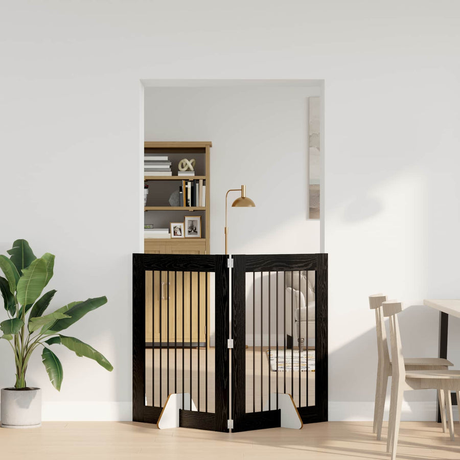 Hondenhekje met standaards 2 pcs Zwart eiken 80 x 100 cm