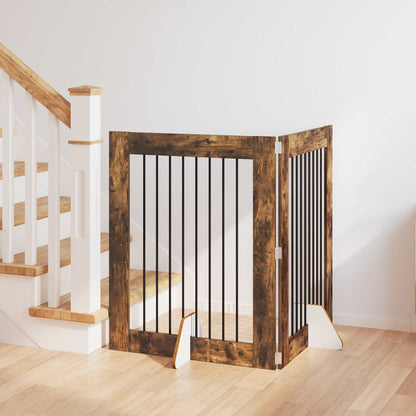 Hondenhekje met standaards 2 pcs Gerookt eiken 80 x 100 cm