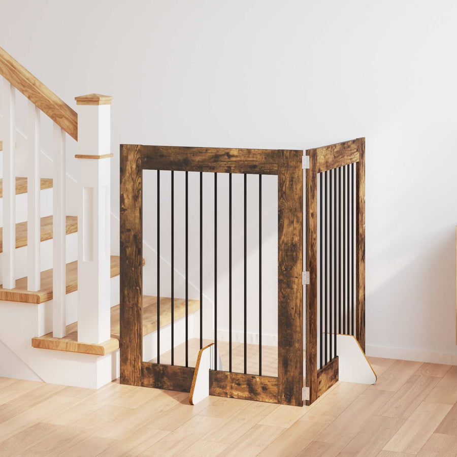 Hondenhekje met standaards 2 pcs Gerookt eiken 80 x 100 cm