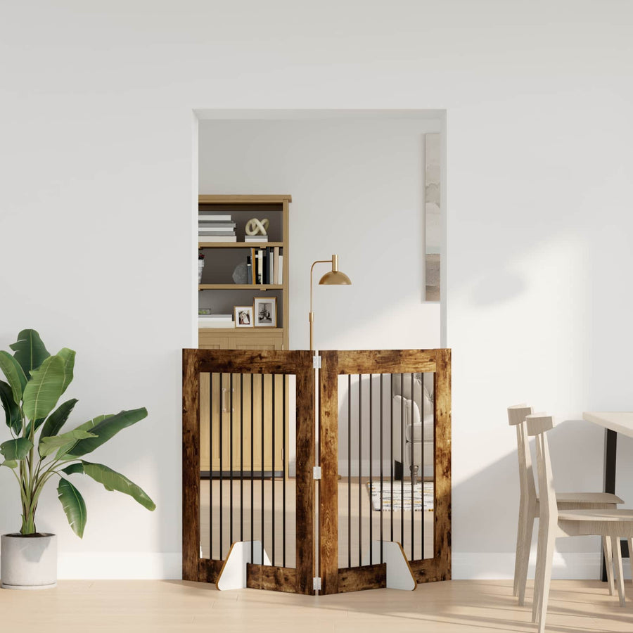 Hondenhekje met standaards 2 pcs Gerookt eiken 80 x 100 cm