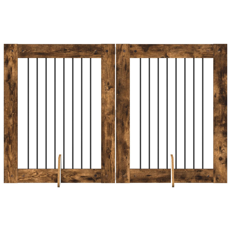 Hondenhekje met standaards 2 pcs Gerookt eiken 80 x 100 cm