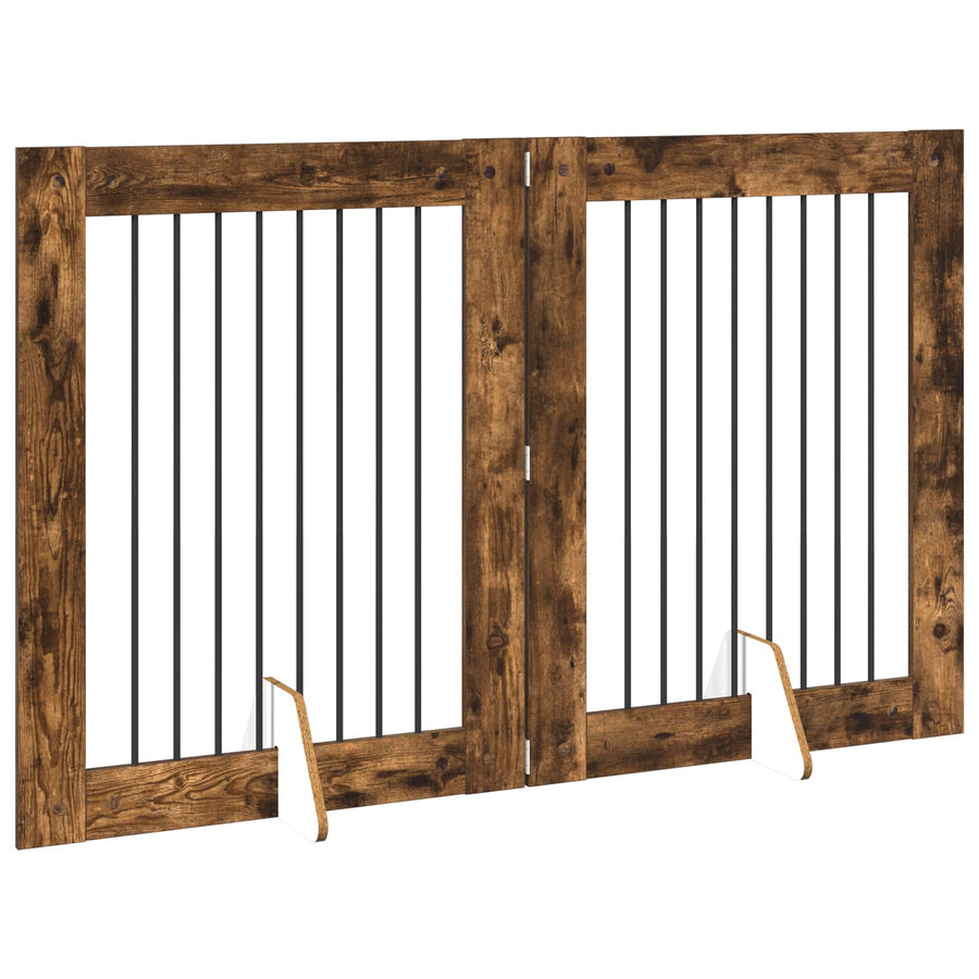 Hondenhekje met standaards 2 pcs Gerookt eiken 80 x 100 cm