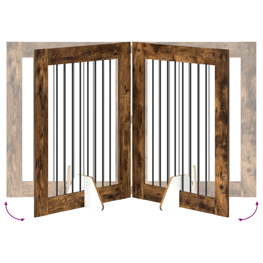 Hondenhekje met standaards 2 pcs Gerookt eiken 80 x 100 cm