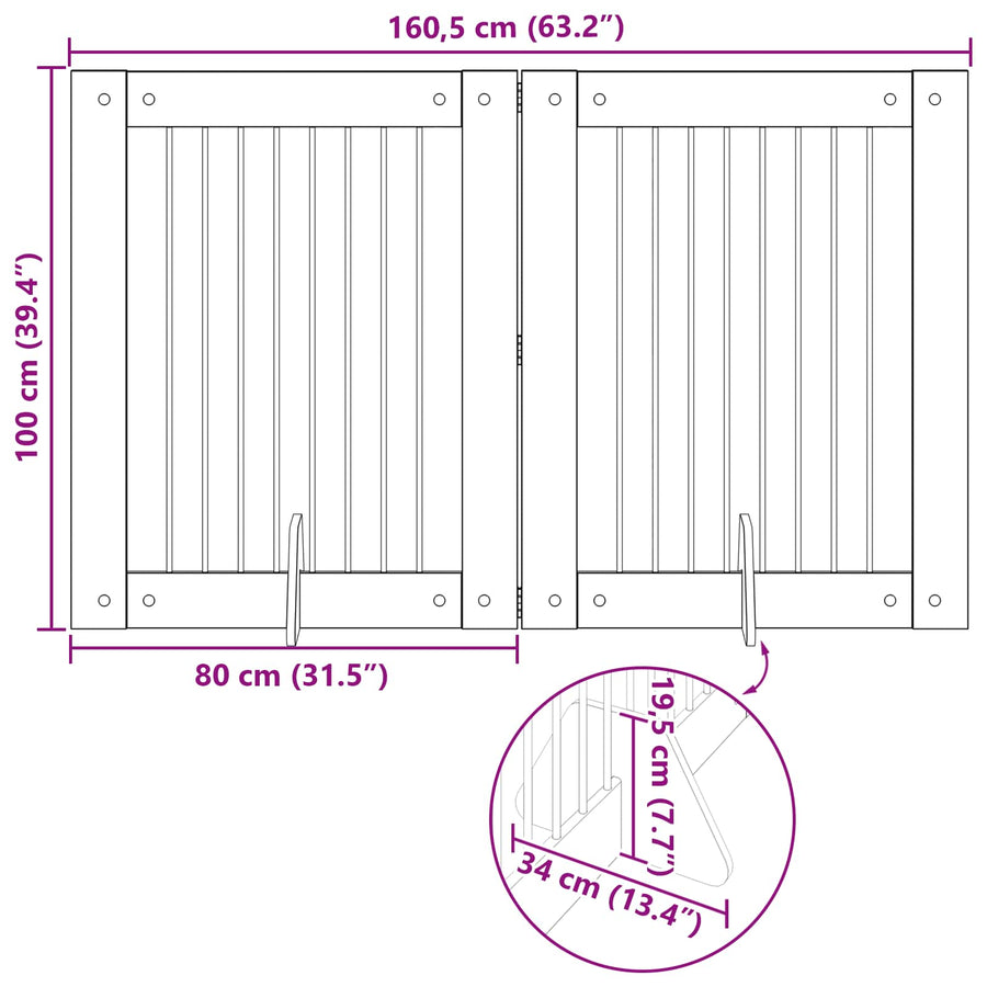 Hondenhekje met standaards 2 pcs Gerookt eiken 80 x 100 cm