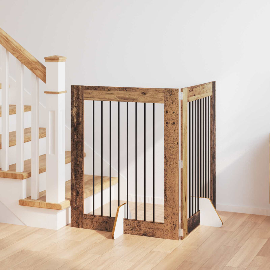 Hondenhekje met standaards 2 pcs Oud hout 80 x 100 cm