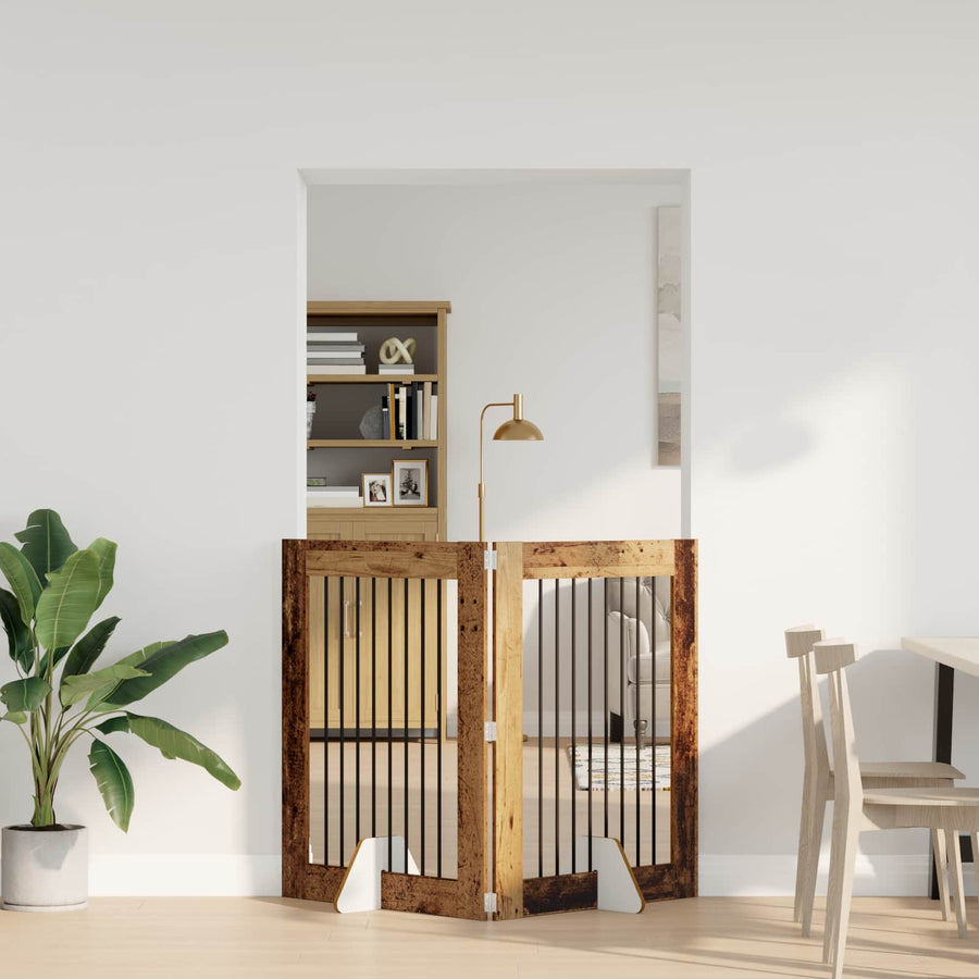 Hondenhekje met standaards 2 pcs Oud hout 80 x 100 cm