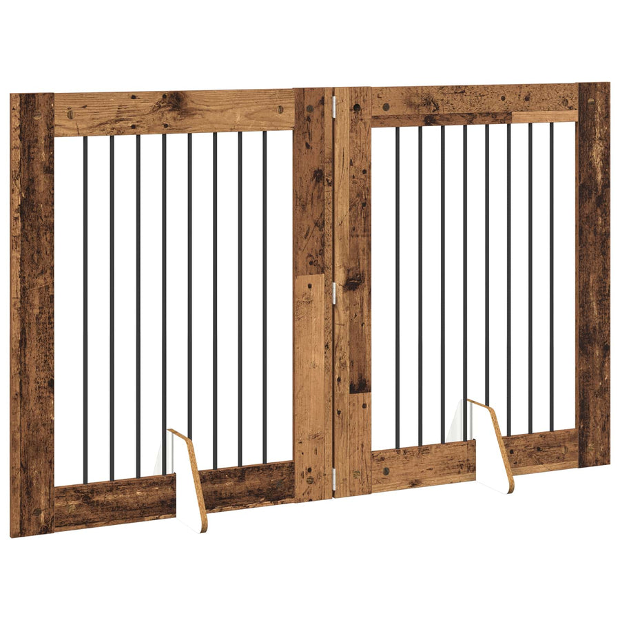 Hondenhekje met standaards 2 pcs Oud hout 80 x 100 cm