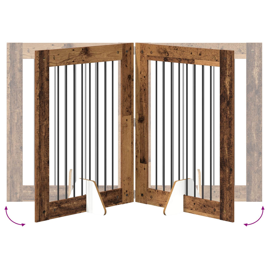 Hondenhekje met standaards 2 pcs Oud hout 80 x 100 cm