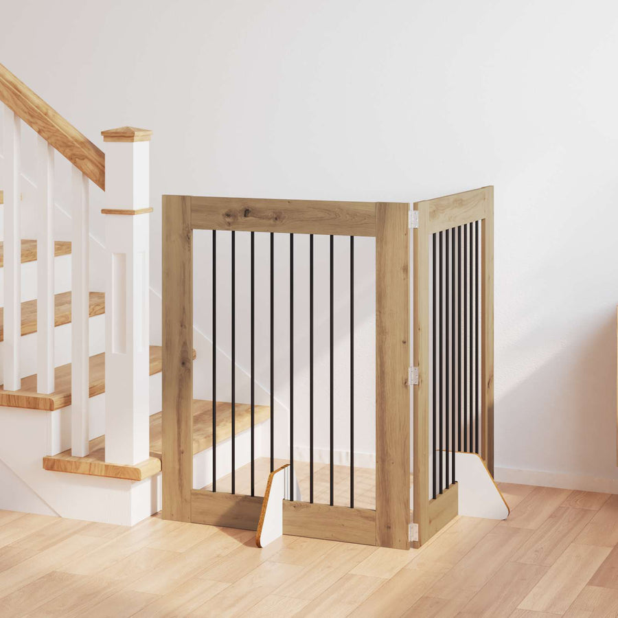 Hondenhekje met standaards 2 pcs Artisanaal eiken 80 x 100 cm