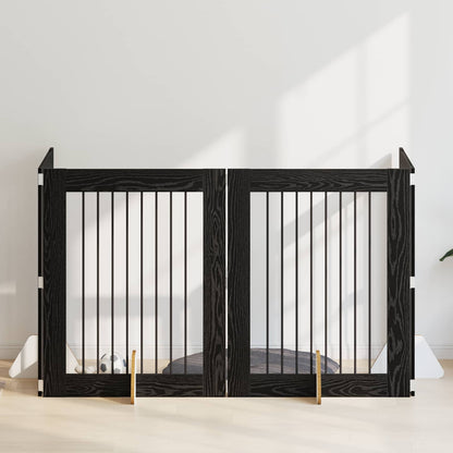 Hondenhekje met standaards 4 pcs Zwart eiken 80 x 100 cm