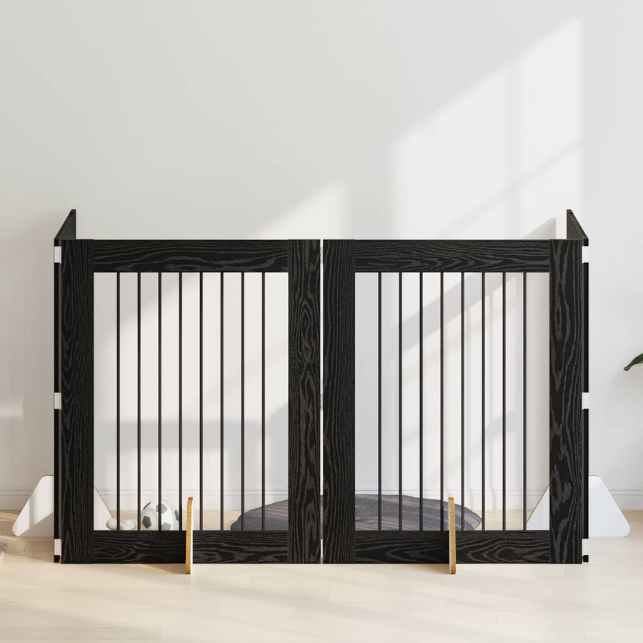 Hondenhekje met standaards 4 pcs Zwart eiken 80 x 100 cm