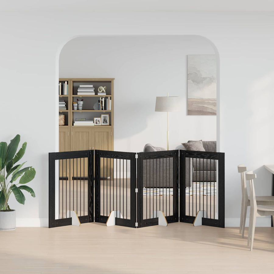 Hondenhekje met standaards 4 pcs Zwart eiken 80 x 100 cm