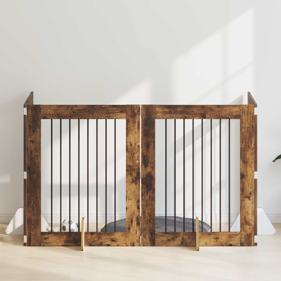 Hondenhekje met standaards 4 pcs Gerookt eiken 80 x 100 cm