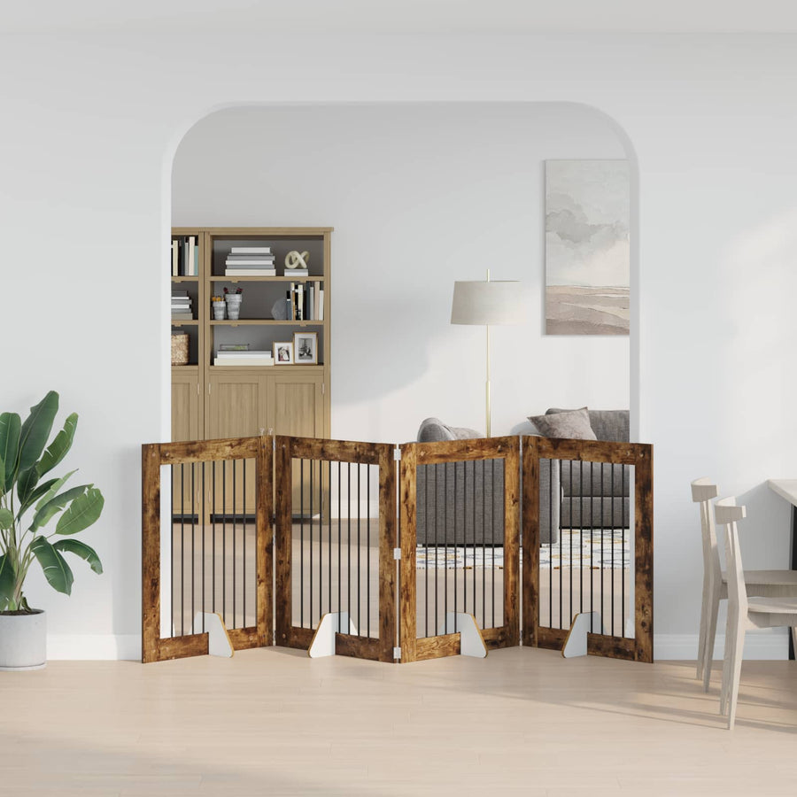 Hondenhekje met standaards 4 pcs Gerookt eiken 80 x 100 cm