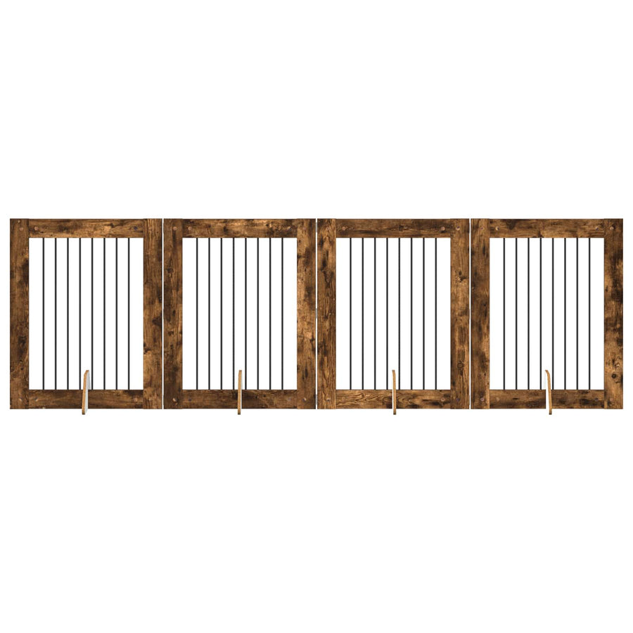 Hondenhekje met standaards 4 pcs Gerookt eiken 80 x 100 cm