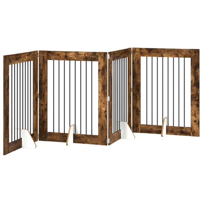 Hondenhekje met standaards 4 pcs Gerookt eiken 80 x 100 cm