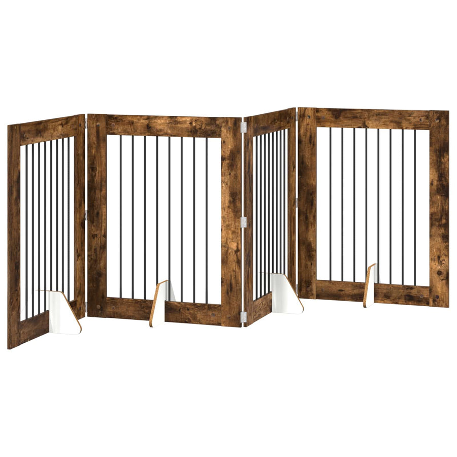 Hondenhekje met standaards 4 pcs Gerookt eiken 80 x 100 cm