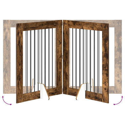 Hondenhekje met standaards 4 pcs Gerookt eiken 80 x 100 cm