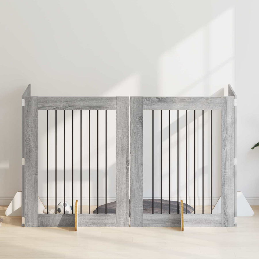 Hondenhekje met standaards 4 pcs Grijs sonoma 80 x 100 cm