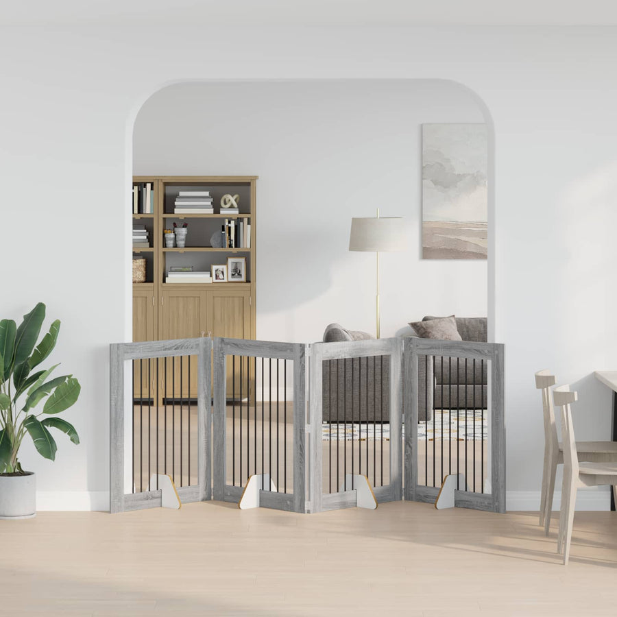 Hondenhekje met standaards 4 pcs Grijs sonoma 80 x 100 cm