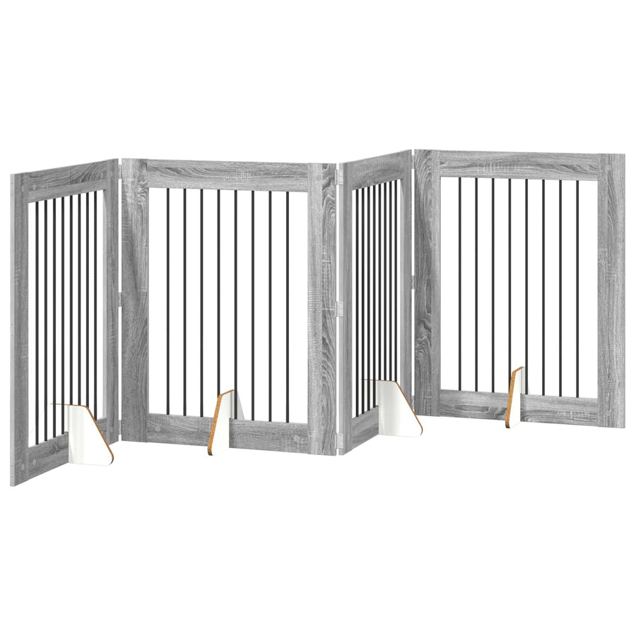 Hondenhekje met standaards 4 pcs Grijs sonoma 80 x 100 cm