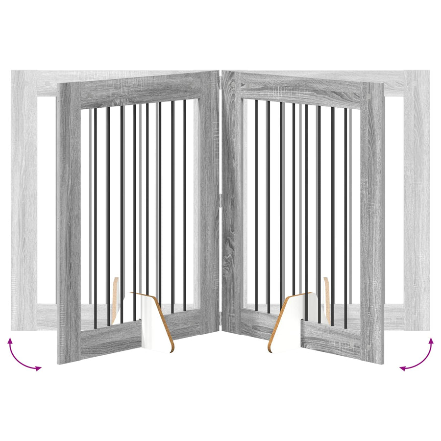 Hondenhekje met standaards 4 pcs Grijs sonoma 80 x 100 cm