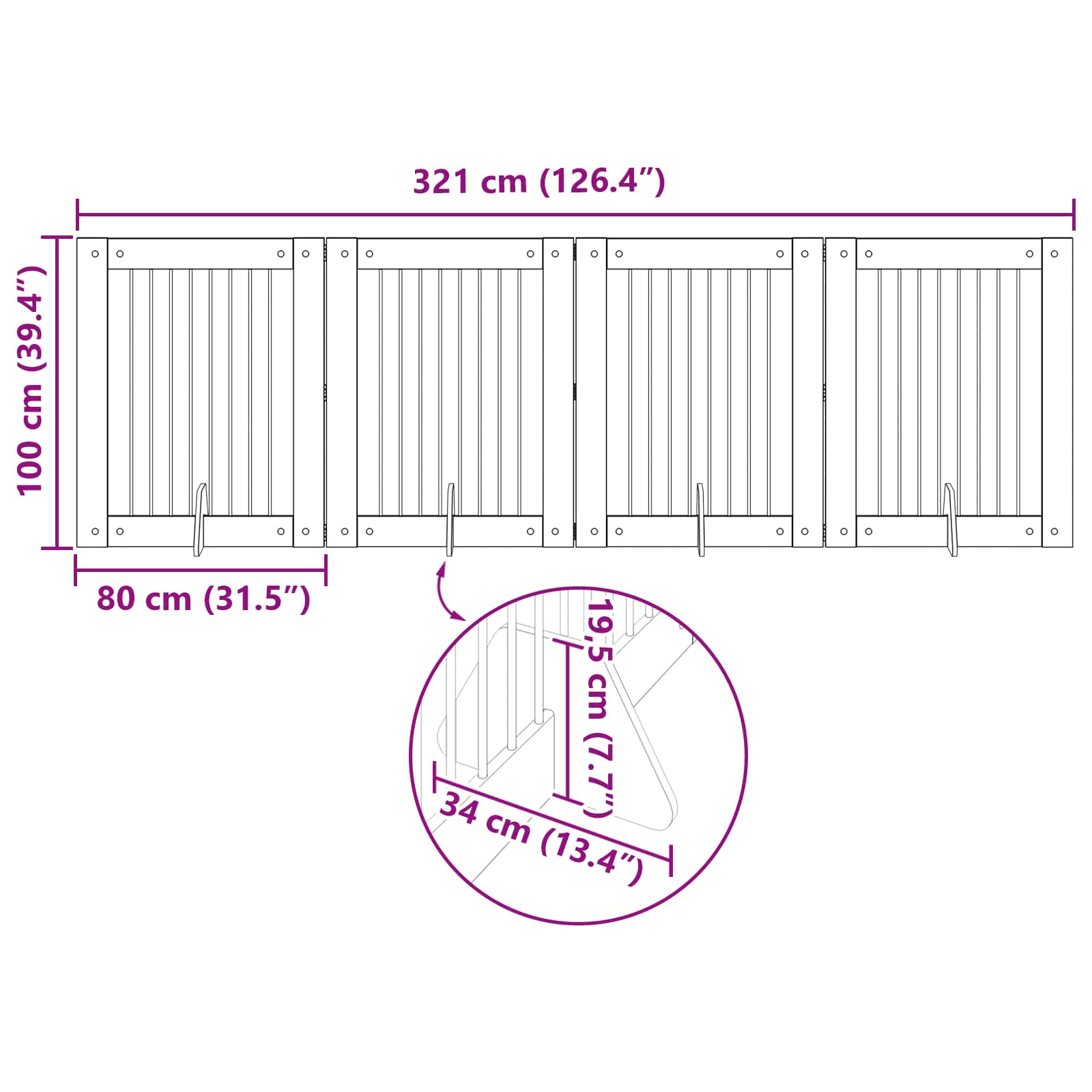 Hondenhekje met standaards 4 pcs Grijs sonoma 80 x 100 cm