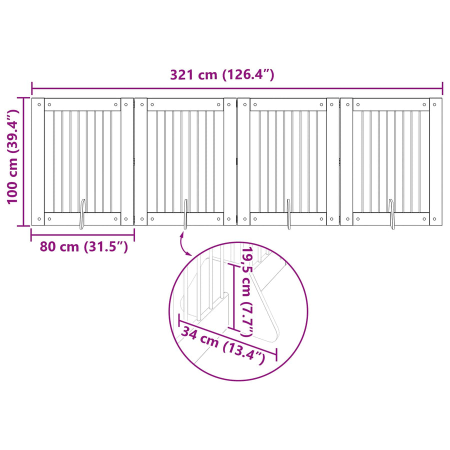 Hondenhekje met standaards 4 pcs Grijs sonoma 80 x 100 cm
