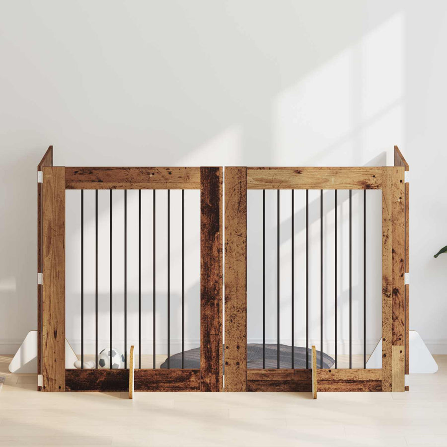 Hondenhekje met standaards 4 pcs Oud hout 80 x 100 cm