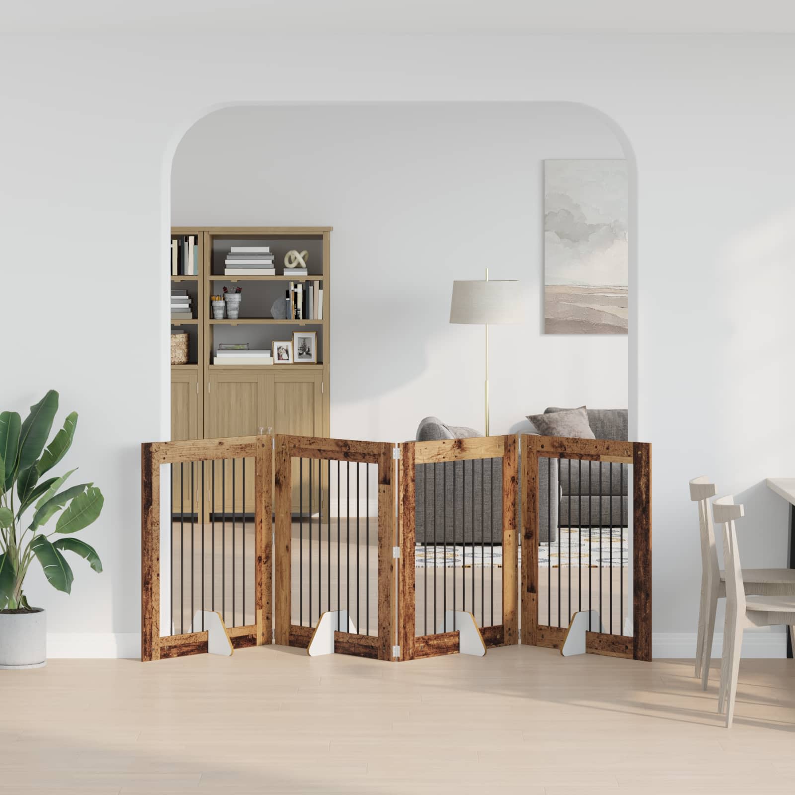 Hondenhekje met standaards 4 pcs Oud hout 80 x 100 cm