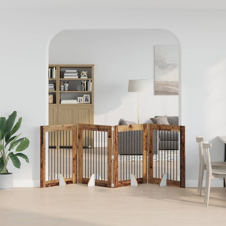 Hondenhekje met standaards 4 pcs Oud hout 80 x 100 cm