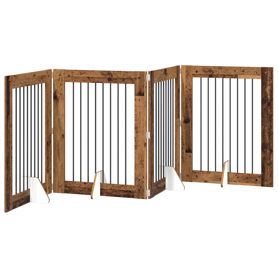 Hondenhekje met standaards 4 pcs Oud hout 80 x 100 cm