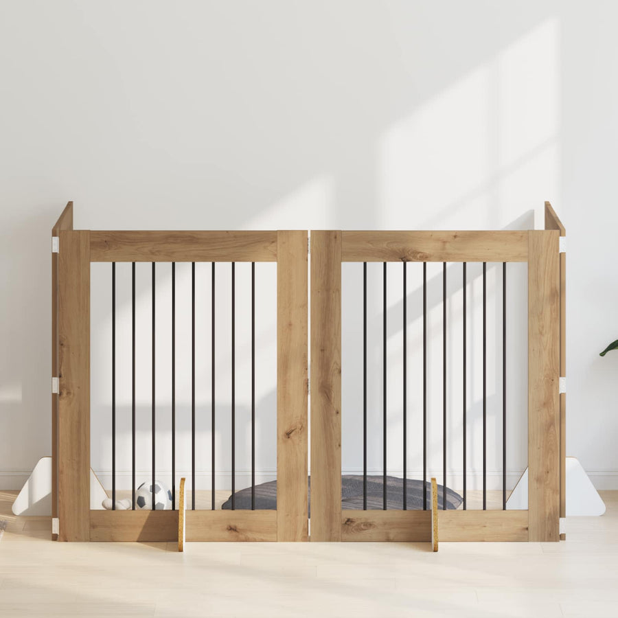 Hondenhekje met standaards 4 pcs Artisanaal eiken 80 x 100 cm