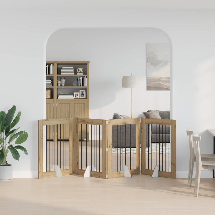 Hondenhekje met standaards 4 pcs Artisanaal eiken 80 x 100 cm