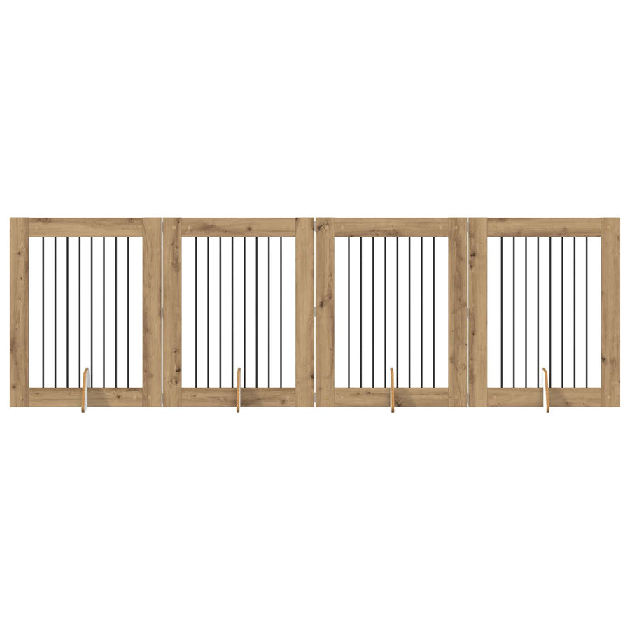 Hondenhekje met standaards 4 pcs Artisanaal eiken 80 x 100 cm